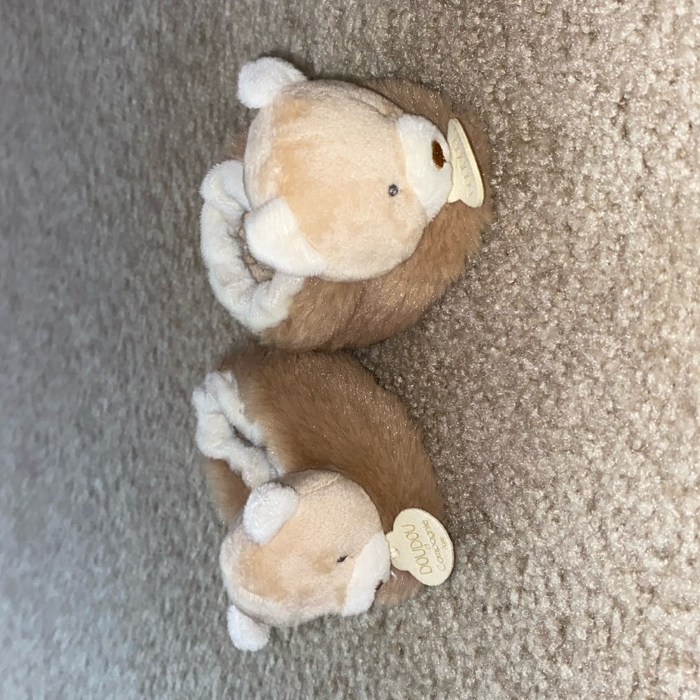 neutral brown teddy bear baby slippers for baby boy or girl